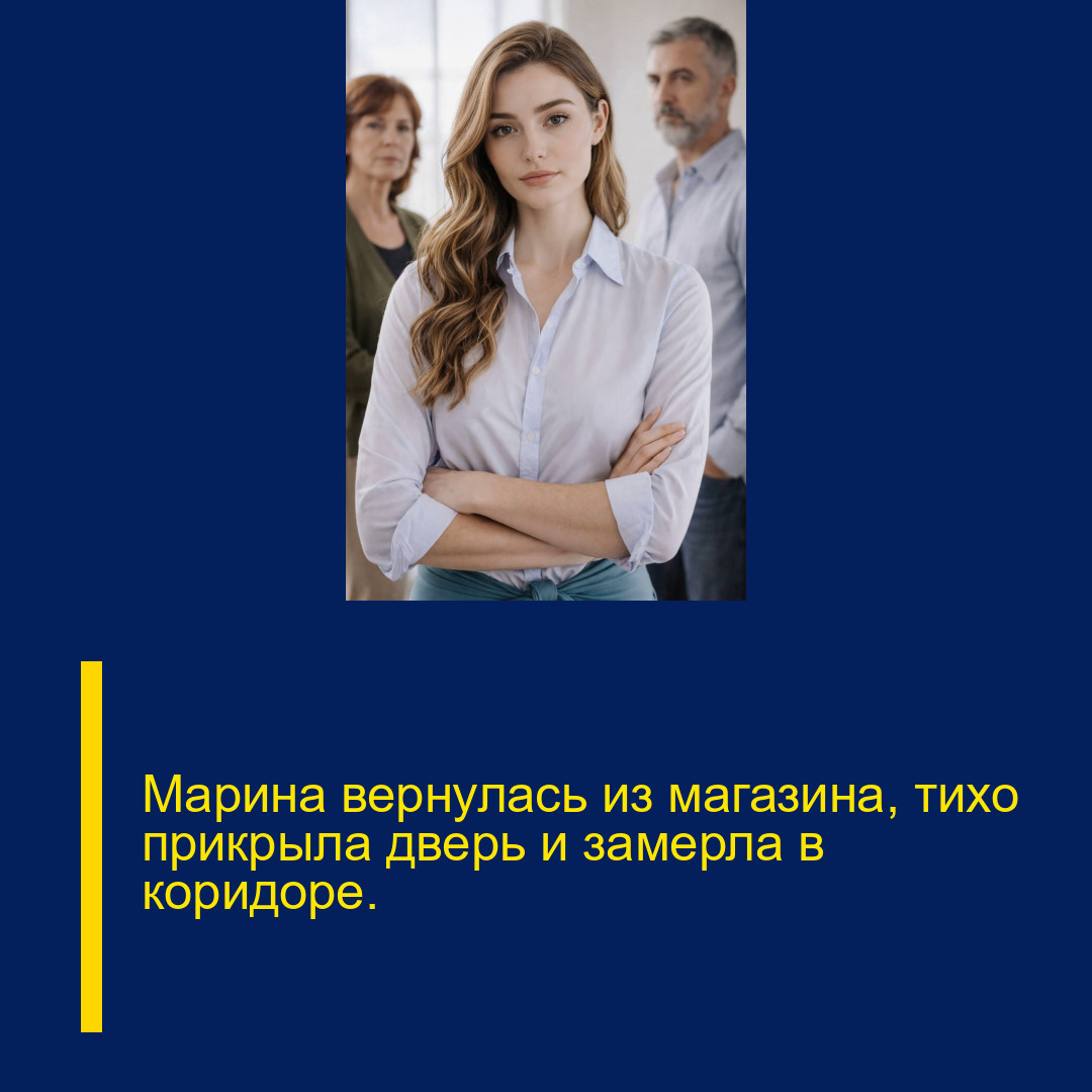 Марина вернулась из магазина, тихо прикрыла дверь и замерла в коридоре.