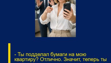 — Ты подделал бумаги на мою квартиру? Отлично. Значит, теперь ты — преступник, — ровно сказала она, набирая номер адвоката. — Ты подделал бумаги на мою квартиру? Отлично. Значит, теперь ты — преступник, — ровно сказала она, набирая номер адвоката.