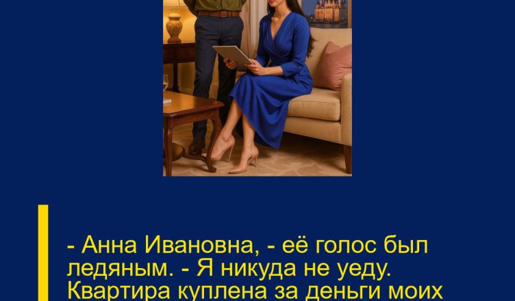 — Анна Ивановна, — её голос был ледяным. — Я никуда не уеду. Квартира куплена за деньги моих родителей. Они продали своё жильё, чтобы поддержать нас.