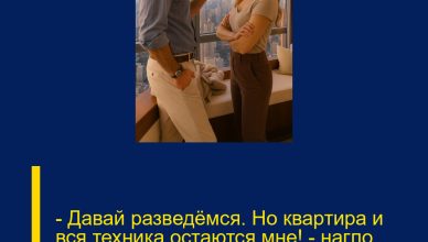 — Давай разведёмся. Но квартира и вся техника остаются мне! — нагло заявил муж.