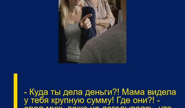 — Куда ты дела деньги?! Мама видела у тебя крупную сумму! Где они?! — орал муж, даже не догадываясь, что мне уже известна вся правда.